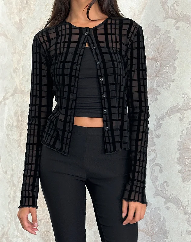 Trendy Comfort Wear Kahula Shirt in Tonal Check Flock Black
