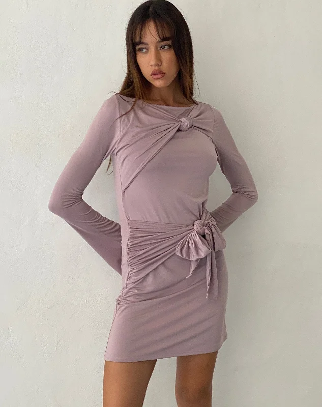 Wearable At Home Or Out Kari Knot Mini Dress in Slinky Mauve