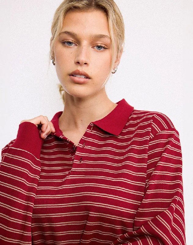 New Products Kemillau Baggy Shirt in Burgundy with White Stripes