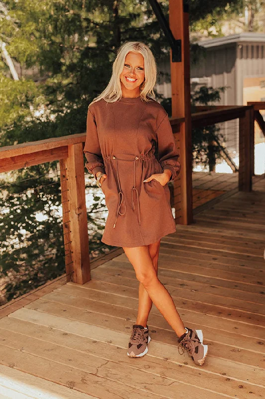 Dressing Tips Latte Run Drawstring Mini Dress in Chocolate