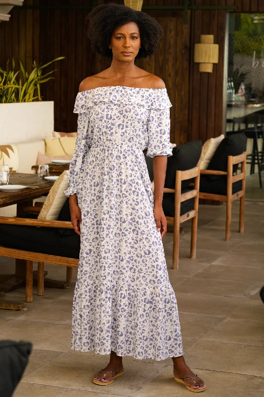 Exquisite Design Leia Bardot Maxi Dress | Cheetah Grey/White