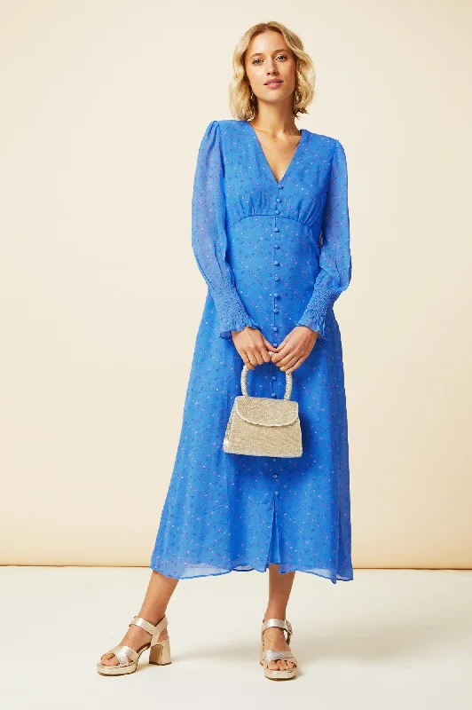Luxury Temperament Long Sleeve Sally Anne Dress | Blue/Pink