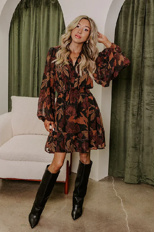 Innovative Design Luxury Excursions Floral Mini Dress in Black