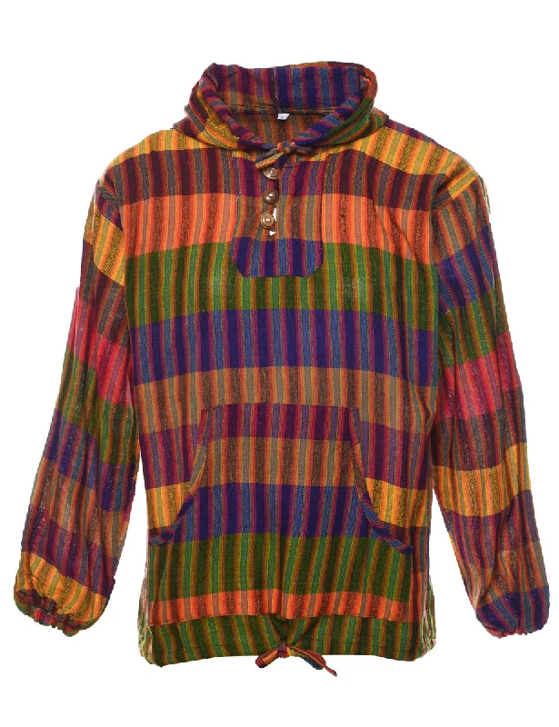 Comfortable Lifestyle Multi-colour Checked Baja Hoodie - S