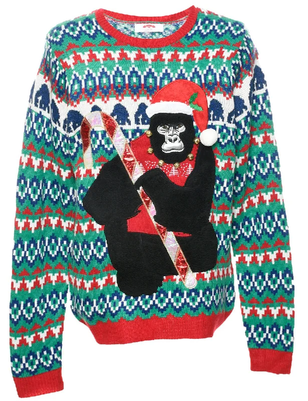 Fashion Style Multi-colour Christmas Jumper - L