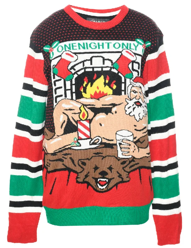 Stretch Design Multi-colour Christmas Jumper - L