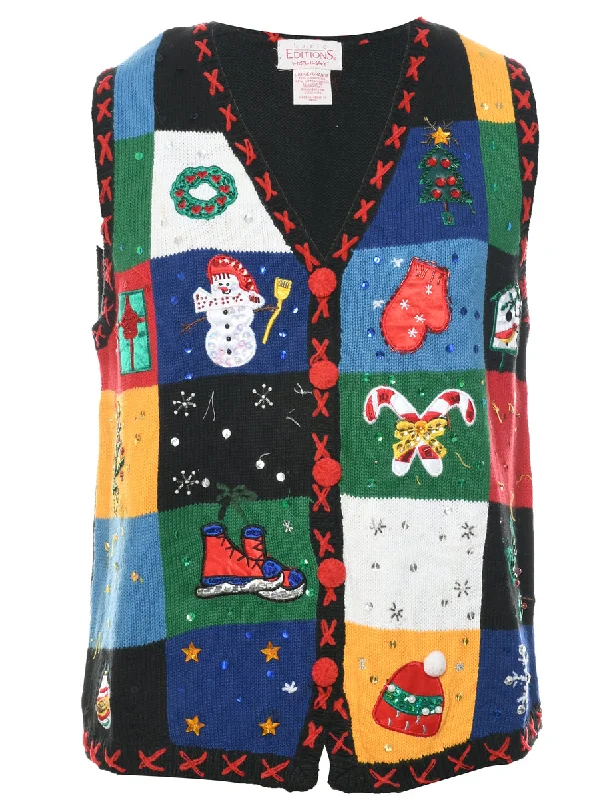High Street Style Multi-colour Christmas Vest - L