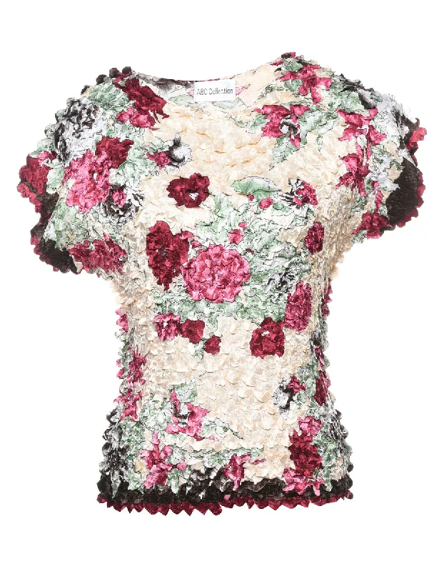 Refreshing Design Multi-Colour Floral Print Y2K Popcorn Top - S