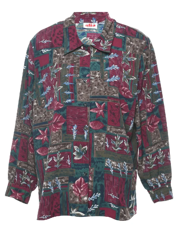 Classic Style Multi-colour Foliage Design Blouse - XL