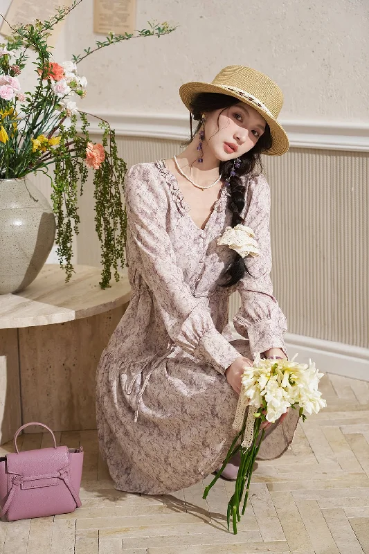 Minimal Style Floral Midi Dress for Women