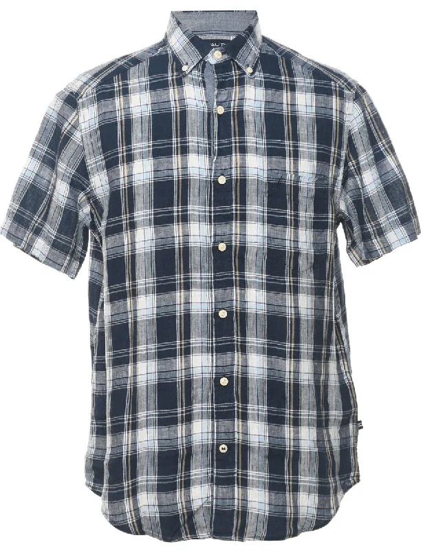 Comfortable Sweaters Nautica Checked Navy & White Short Sleeve Shirt - S