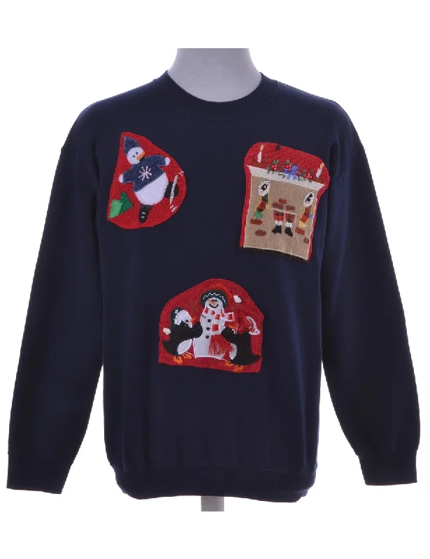 Everyday Chic Navy Appliqué Christmas Sweatshirt