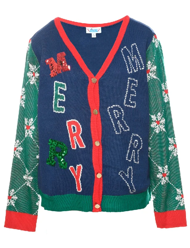 Low-key Luxury Navy Christmas Cardigan - L