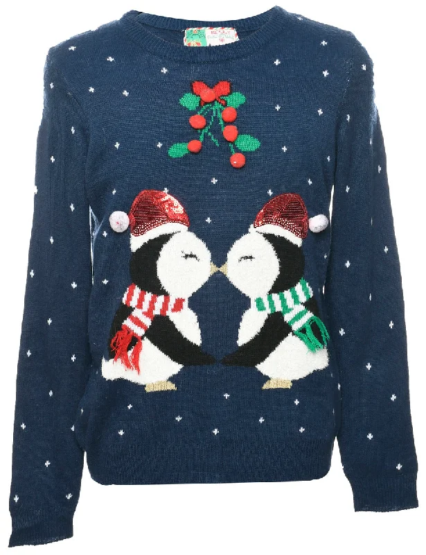 Cool Breeze At Night Navy Christmas Jumper - M