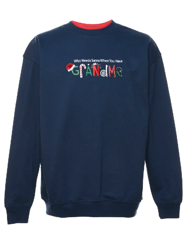 Street Fashion Navy Christmas Sweatshirt - L