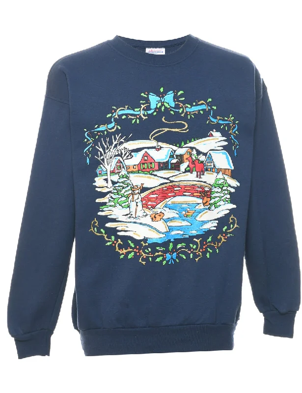 Knowledge And Elegance Navy Christmas Sweatshirt - M