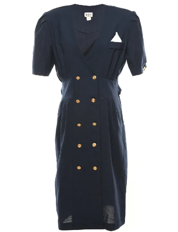 Playful Style Navy Coat Dress - L