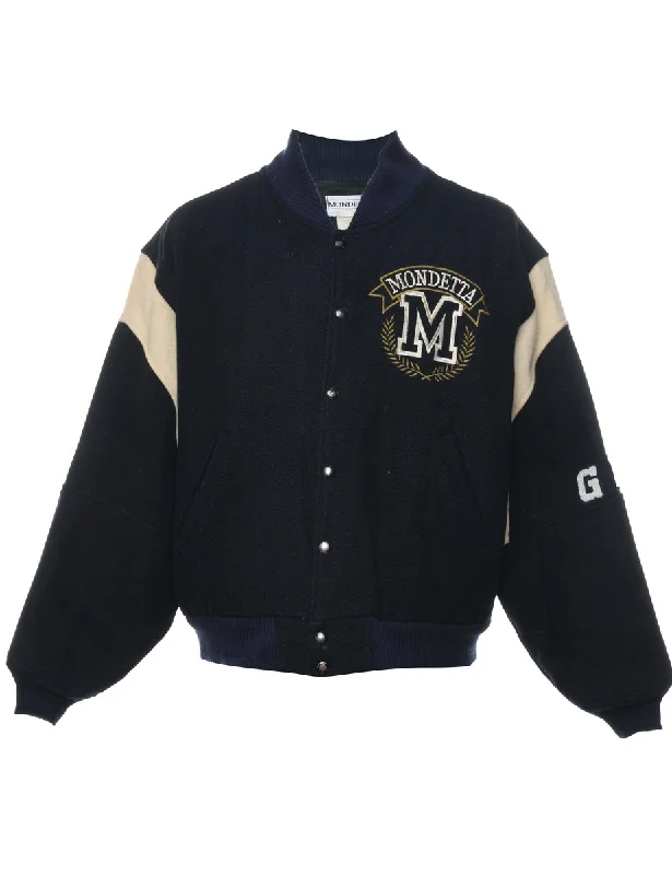 Trendy And Casual Navy Embroidered Mondetta Varsity Jacket - L