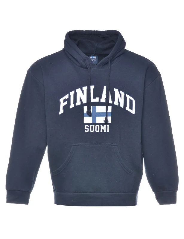 Personalized Design Navy Finland Printed Hoodie - S