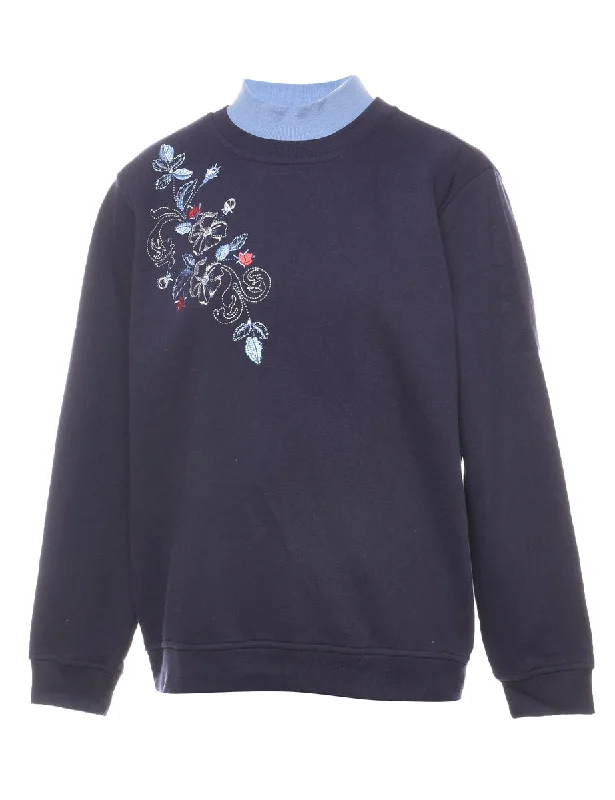 End Of The Year Navy Floral Embroidered Sweatshirt - S