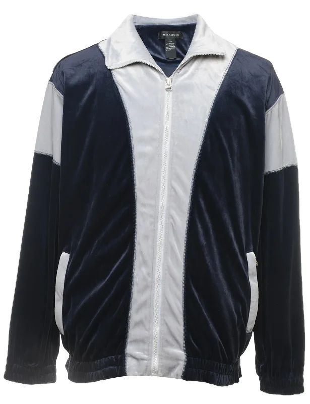 Trendy Comfort Wear Navy & Grey Y2K Velour Track Top  - L
