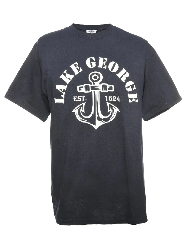 Luxury Classic Navy Lake George Lee Printed T-shirt - M