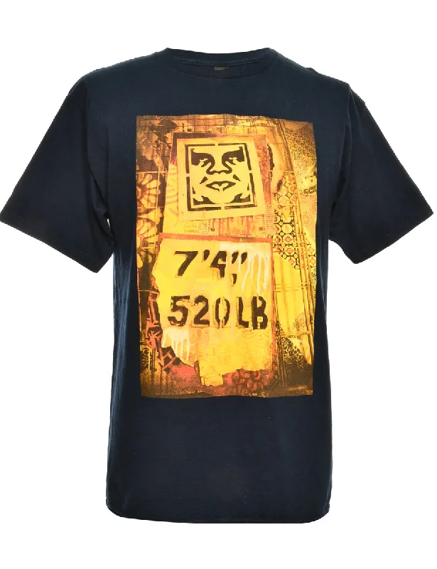 Exclusive Customization Navy Obey Printed T-shirt - M