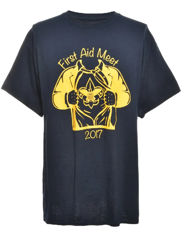 Cozy Dress Navy Printed T-shirt - L