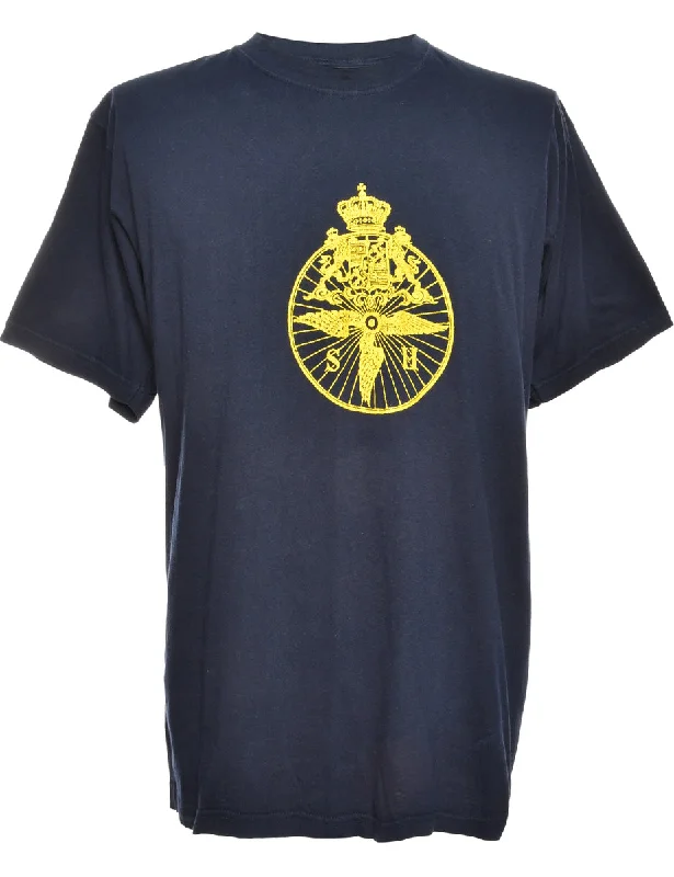 Effortless Elegance Navy Printed T-shirt - M