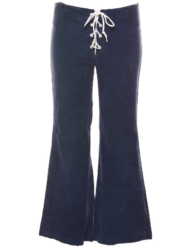 Stylish Casuals Navy & White Flared Corduroy Corset Detail Trousers - W30 L28