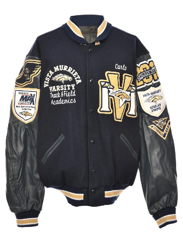 Cozy Essentials Wear Navy & Yellow Appliqued Varsity Jacket - XL