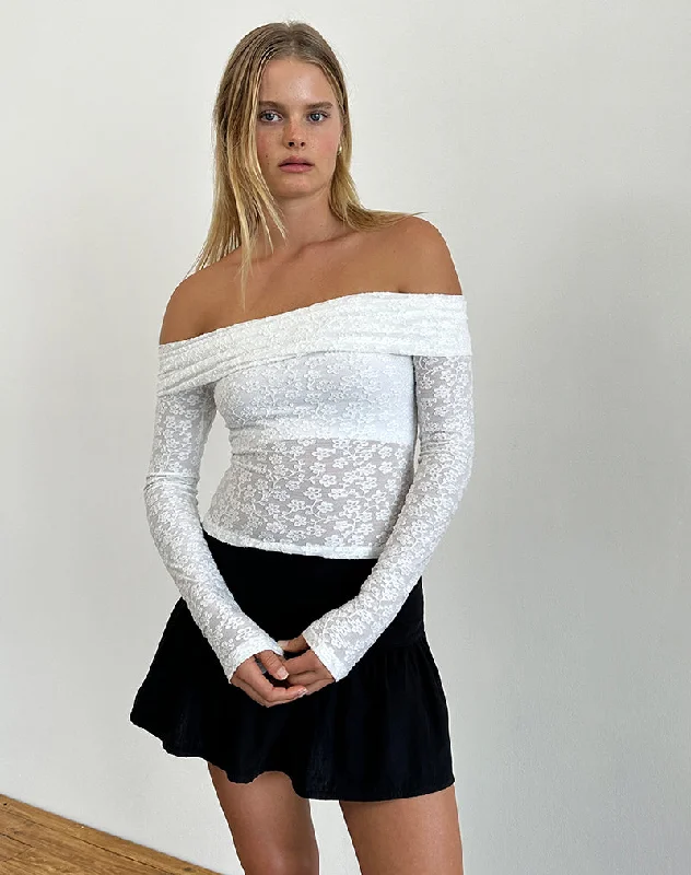 Easy-to-Wear Nesta Bardot Top in Burnout Mesh Ivory