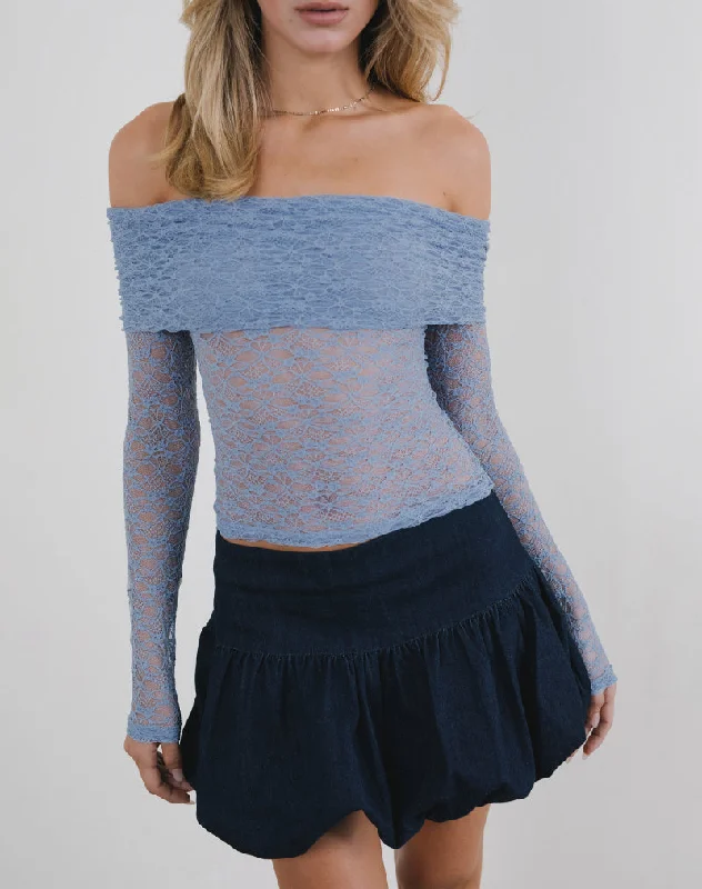 Outdoor Trend Nesta Bardot Top in Unlined Lace Blue