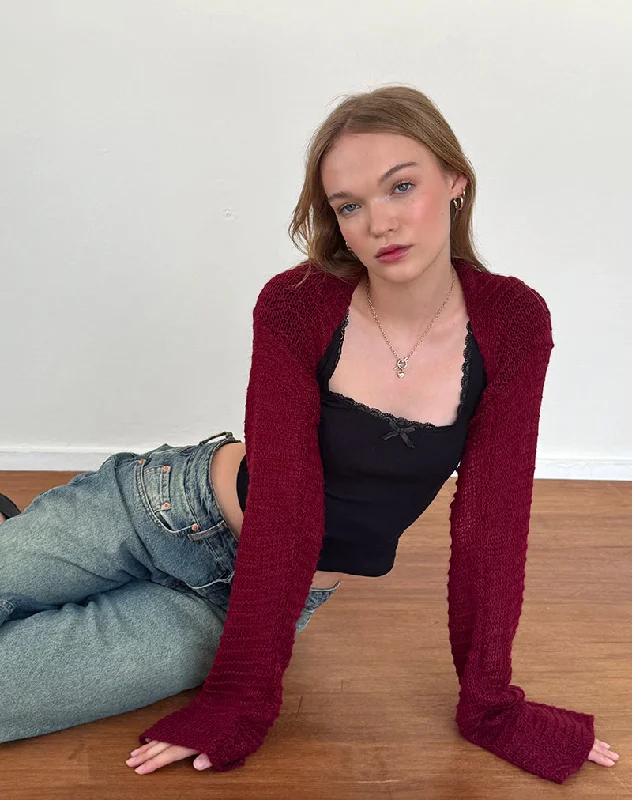 Editorial Design Nobila Knitted Shrug Top in Burgundy