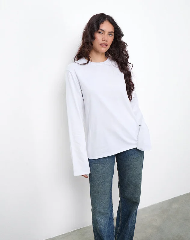 Cozy Fashions OB Oversized Long Sleeve Tee Top in White