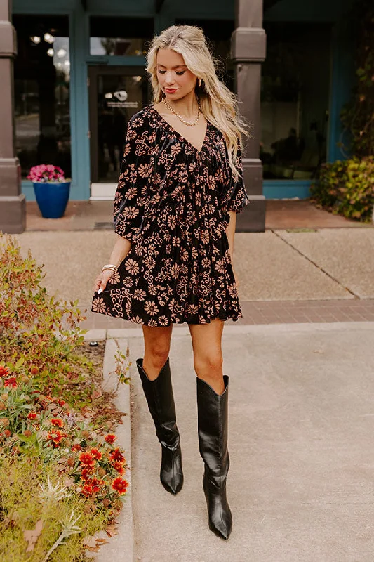 Lazy Style Paris Nights Floral Velvet Mini Dress