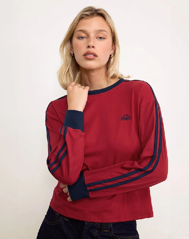 Fresh And Capable Prata Long Sleeve Top in Adrenaline Red with Navy Binding