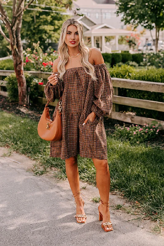 Leisure Travel Pumpkin Spice Cutie Plaid Mini Dress in Brown