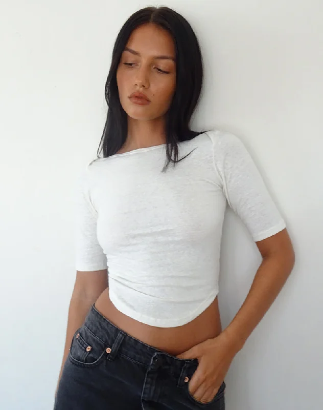 Cozy Vibes Ralda Curved Hem Top in Cotton Hemp White