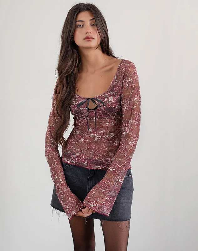 Street Fashion Sada Long Sleeve Top in Printed Lace Abstract Leo Spot