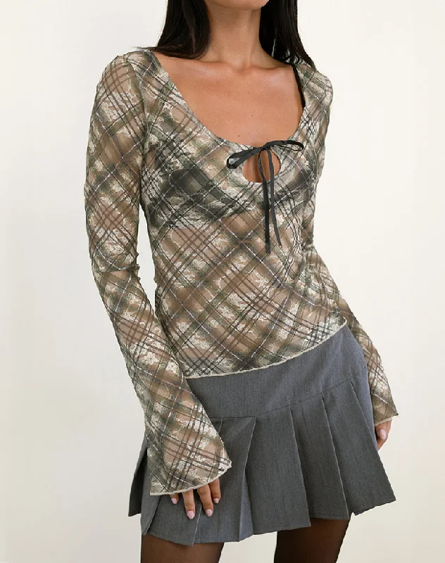 Relaxed Clothing Sada Long Sleeve Top in Printed Lace Retro Plaid