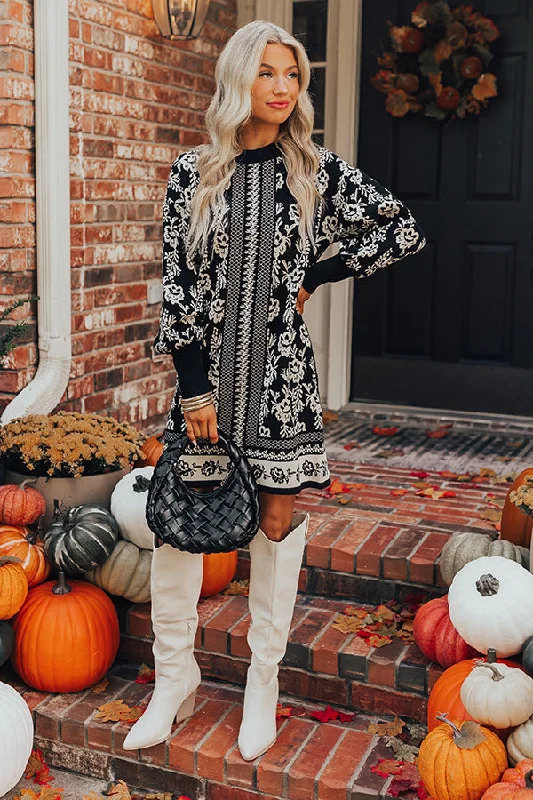 Feminine Charm Sweetest Smile Floral Sweater Dress in Black
