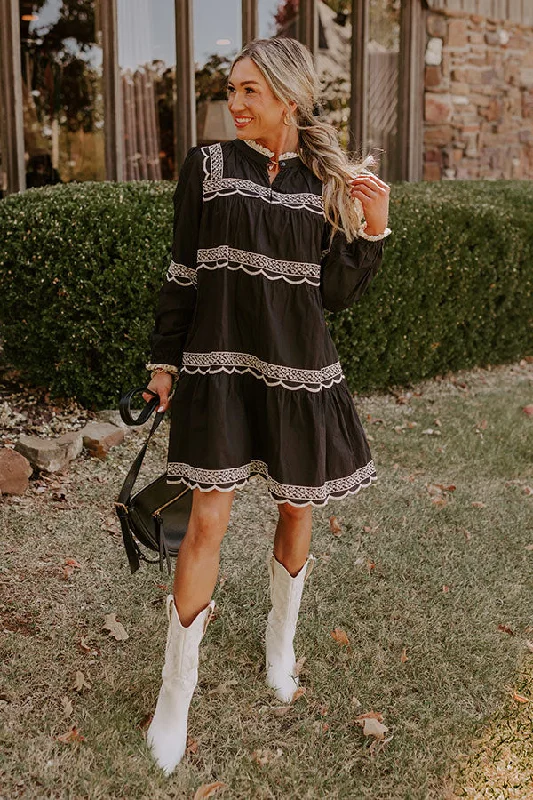 Casual Comfort Thankful Moment Embroidered Mini Dress in Black