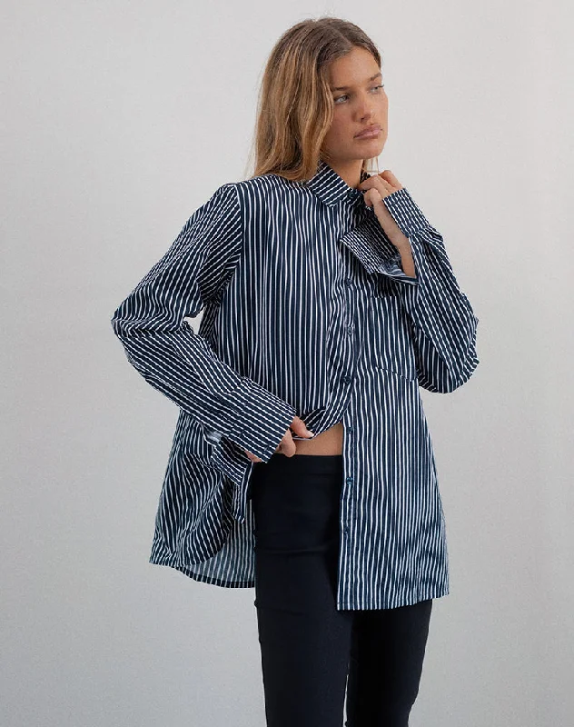 Noble Temperament Turner Shirt in Mono Stripe Navy