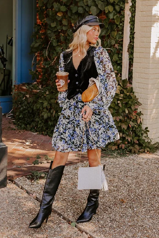 Sports Fashion Uptown Cafe Floral Mini Dress in Black