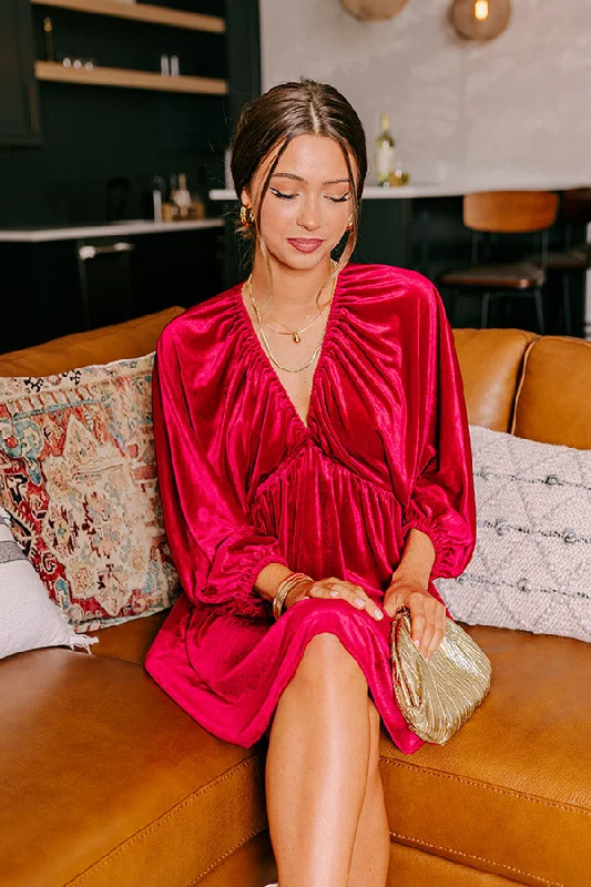 Soft Style Uptown Elegance Velvet Mini Dress in Red