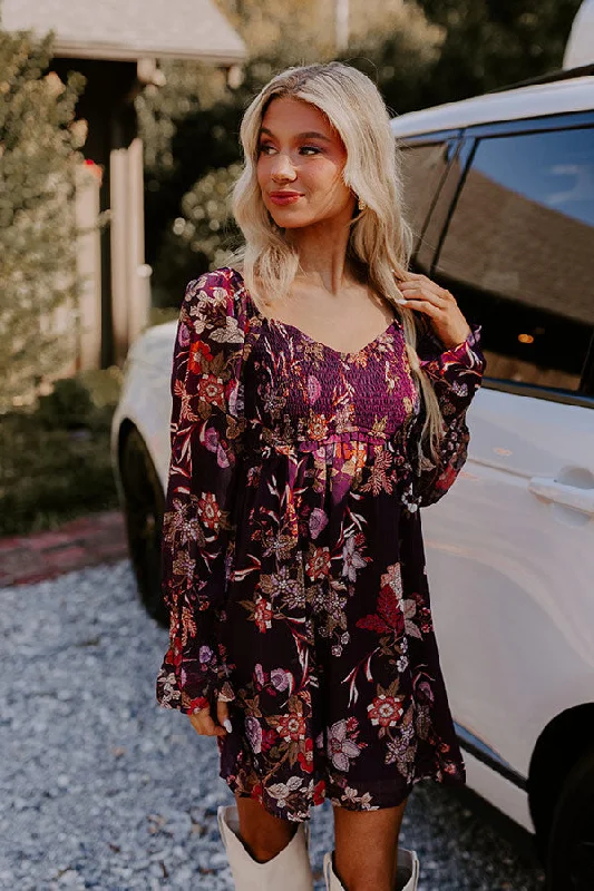 Soft Feel Vino Sippin' Floral Mini Dress
