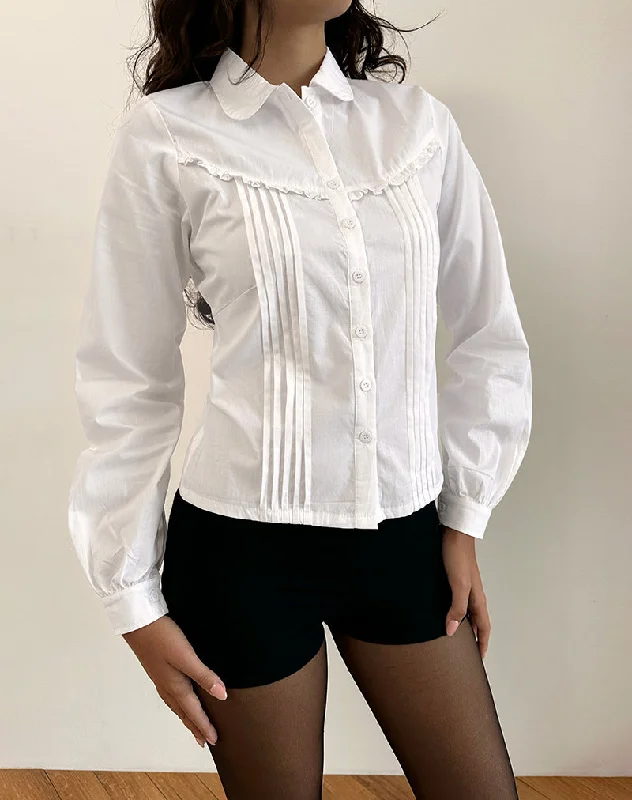 Bottom And Versatile Wells Frill Long Sleeve Blouse in White