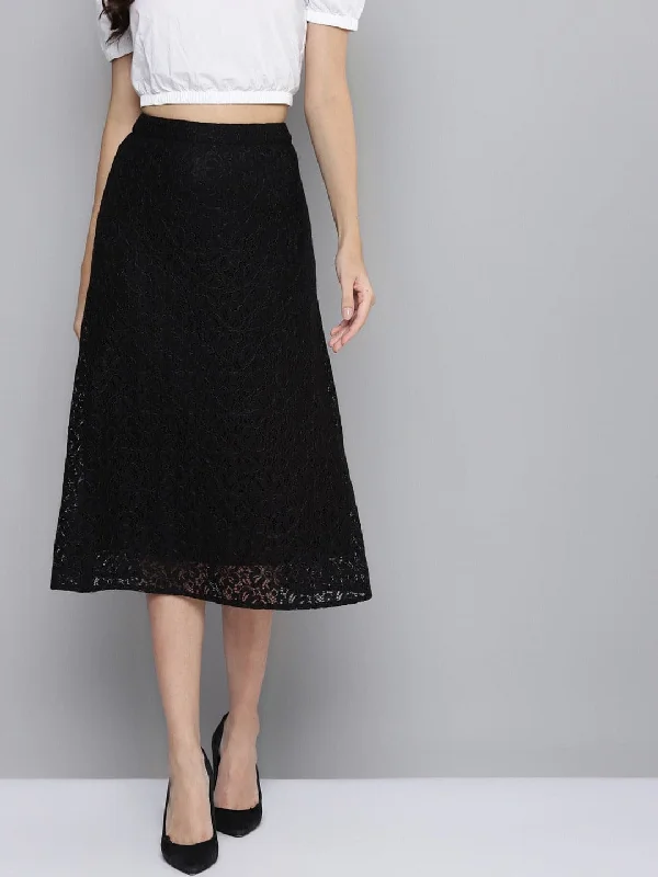High-end Sense Women Black Lace A-Line Skirt