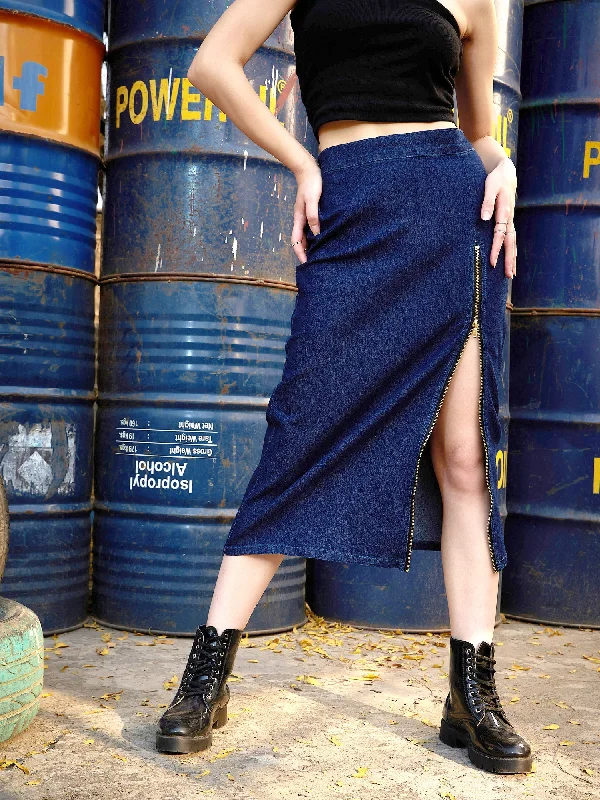 Simple Looks Women Blue Denim A Line Skirt